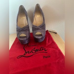 Christian Louboutin Lilac Purple Suede Front Peep Toe Platform Pumps 36 1/2